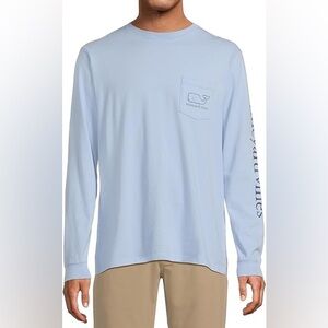 Vineyard Vines Vintage Whale Long Sleeve Pocket Tee Light Blue